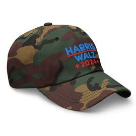 Kamala Harris Tim Walz Waltz Embroidered Dad Hat, Harris Walz 2024 Democratic Candidates Green Camo