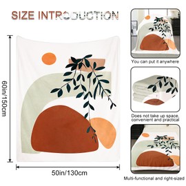 SEBKQ Boho Sun and Leaves Blanket Double Sided Flannel Throw Blanket, Suitable for Adults and Children on The Sofa, Car, Bed Nap Warm Comfortable Blanket(59in X 51in)