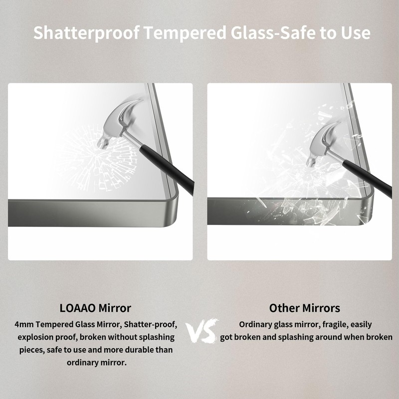 LOAAO 24X32 Inch Brushed Nickel Bathroom Mirror, Rounded Rectangle Silver