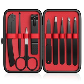 Yougai Tweezers and Nail Clippers Set,9 Pcs Professional Stainless Steel Tweezers Kit-Great Precision Tweezers with Curved Scissors and Eyebrow Razor for Daily Beauty Tools with Leather Travel Case