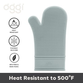 Oggi Silicone Oven Mitt - Heat Resistant Gloves for Cooking, Kitchen Mitts for Oven, Non-Slip Heat Resistant Oven Mitts Silicone, Easy-to-Clean Oven Glove with Textured Grip, 12"x6", Grey