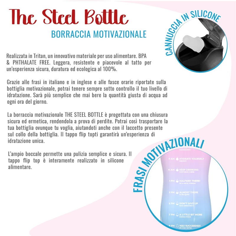 THE STEEL BOTTLE - Motivierende Sport-Trinkflasche für Fitnessstudio 2,2 Liter