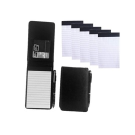Mini Pocket Notepad Holder Included with Metal Pen and 50 Lined Sheets,Refillable,with Notebook Refills,Memo Book Refills 5 Pack 3x5 Inch Sized Writing Pad with 30 Lined Paper Per Note Pad (Black)