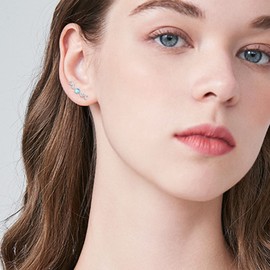 Moonstone Earrings Hanging 925 Sterling Silver Moon Phases Celtic Moon Star Daisy Triangle Bat with Rainbow Moonstone Jewellery for Women Girls Children, Silver