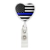 Thin Blue Line American Flag Heart Lanyard Retractable Reel Badge