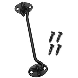 Biaungdo Heavy Duty Hook and Eye Latch, 6 Inch Black Privacy Hook Barn Door Lock Easy Lock, Stainless Steel Gate Latch for Doors/Windows/Sheds/Gates/Fences/Closets/Cabinets, 1 Pack