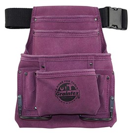 Graintex SS2123 10 Pocket Nail & Tool Pouch Purple Color Suede Leather with 2” Webbing Belt for Constructors, Electricians, Plumbers, Handymen