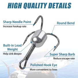 Snagging Hooks Snagging Weighted Treble Hooks - 5pcs Large Weighted Fishing Hooks Weighted Treble Bunker Snag Hooks for Baitfish Trout Bass Fishing 1oz 1.25oz 1.5oz 2.5oz