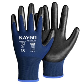 KAYGO KG12N Work Gloves Nitrile Coated, 12 Pairs Flexible Protective Gloves with Good Grip for Men Women, Ideal for General Work, Construction Warehouse, Car, Garden, DIY Assembly, KG12N (Blue, M,
