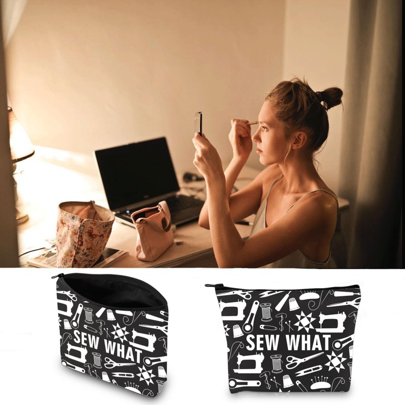 JXGZSO Funny Sewing Machine Cosmetic Bag Sew What Zipper Pouch