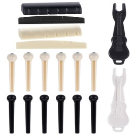 12PCS Acoustic Guitar Bridge Pins, Acoustic Guitar Pegs With Bridge Pins Puller Remover Parts Replacement Tool, String Saddle Guitars Parts Accessories Kit(White, Black)