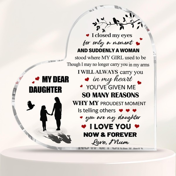 Daughter Gifts from Mum, 3.9x3.9 Inch Daughter Acrylic Plaque Birthday