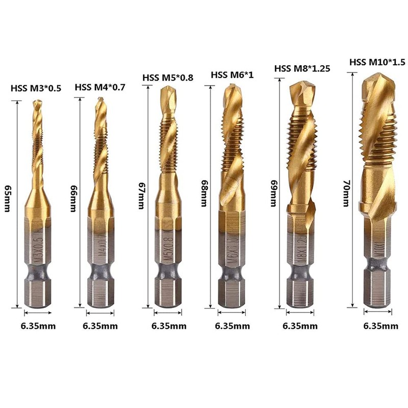 Bestgle 6 Packs Hex Shank Titanium Coated Countersink Tap Drill