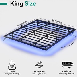 YITAHOME Floating Bed Frame Full/Queen/King Size, LED Bed Frame with Charging Station, Metal Platform Full Bed with Heavy Duty Steel Slats Supports, No Box Spring Needed, Easy Assembly - Mattress & Bed Frame Size: King