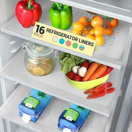 Refrigerator Liners for Shelves (16 Pack) by Linda’s Essentials - Non-Adhesive Shelf or Drawer Liner, BPA-Free Fridge Mats for Kitchen & Cabinets, Easy to Clean, Ideal Household Essentials (Clear)