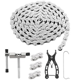 Fahrradkette, 6/7/8 Fach Fahrrad Kette 1/2 x 3/32 Inch 116 Glieder, Fahrradkette Werkzeug mit Kettennieter Fahrrad, Kettenlehre Fahrrad, Kettenzange, Kettenhaken