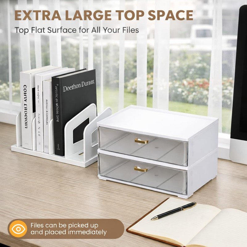 LALOBLUE Acrylic Desk Organizer with Drawer and Vertical File Holder,