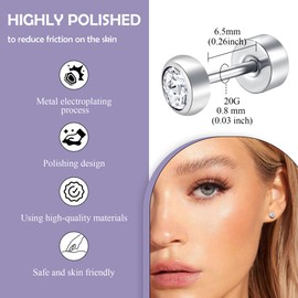 Artskin Women's Stud Earrings Titanium Flatback Earrings Hypoallergenic Crystal Earrings Silver Cartilage Earring 3 mm/4 mm/5 mm Silver/Black/Gold/Pink, Titanium, Aquamarine