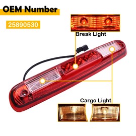 ELSOON 25890530 LED 3rd Brake Light Cargo Lamp High Mount Stop Light Compatible with Chevy Silverado GMC Sierra 1500 2500 3500 HD 2007-2013, Durable and Easy to Install
