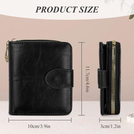 AdiStylinno Women Wallets, PU Leather Small Wallet for Women Stylish Portable Credit Card Wallet with Zipper Coin Pocket (Black)
