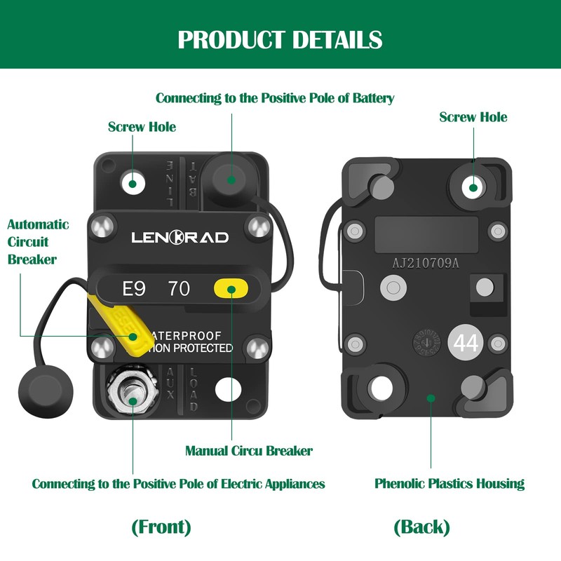12V-42VDC Waterproof 70 Amp Circuit Breaker with Manual Reset By