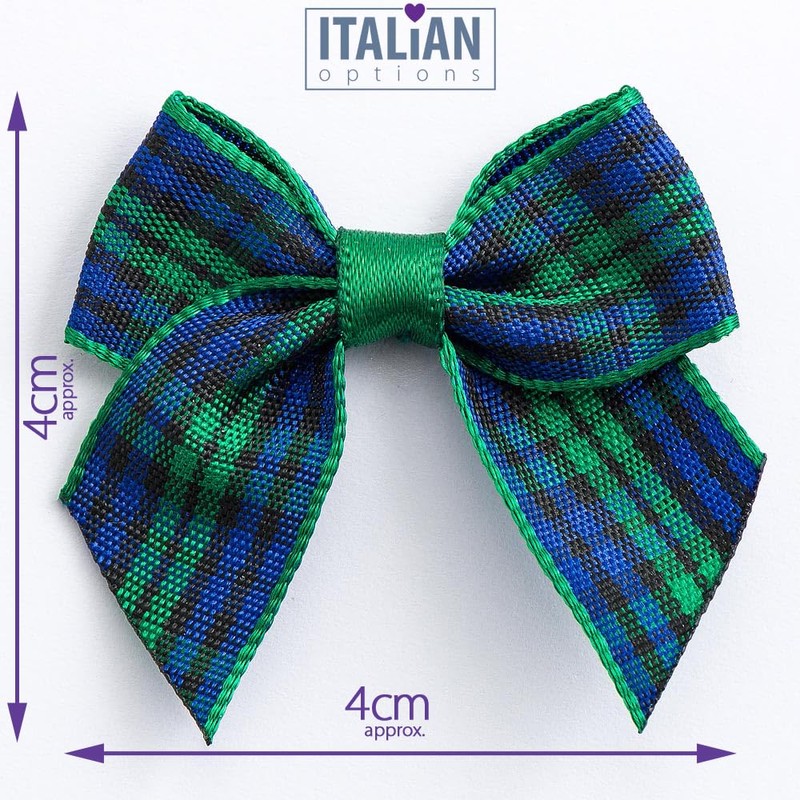 Italian Options Tartan Ribbon Bows 12-Piece Pack, 4 cm Bow