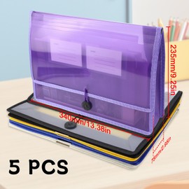 NCTNCX Document Wallet A4 Pack of 5 Document Folder, Collector's Folder, Plastic File Folder, A4 Folder for Office, School, Home