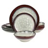 Elama Samara 12 Piece Stoneware Dinnerware Set (Off White/Red Rim)
