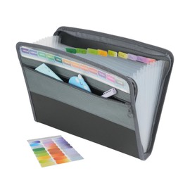 13 Pockets Extended Folder Organiser, Box Document Bags with Coloured Labels, Portable Document Organiser with Zip, Accordion Folder Boxes with Large Capacity