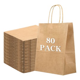 Gift Bags 10.62"x8.26"x4.33" 80Pcs, Brown Paper Bags with Handles Bulk, Kraft Paper Gift Bags Medium Shopping Retail Merchandise ,Wedding Party Favor Bags,Lunch Bags,Paper Grocery Bags Sacks Recyclable