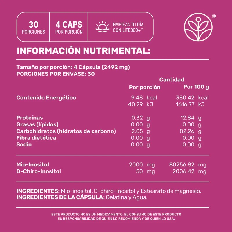 Inositol Platinum Life360 Myo Y D-chiro Inositol 120 Cps Sin