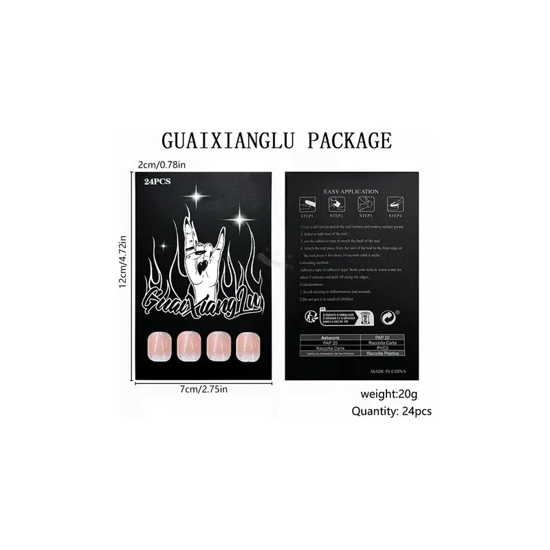 Tips Press On Uñas Francesas Purpurina Con Pegamento,24 Pcs