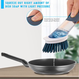 Dish Cleaning Brush, Soap Dispensing Dish Brush Set with 4 Replacement Heads and Storage Holder, Kitchen Scrub Brush for Dish Pot Pan Sink Cleaning (Blue)