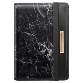 Passport Holder Cover Travel RFID Blocking Passport Cover Rose Gold Cute Flowers Passport Wallet with Elastic Band for Women, Black Marble, Casual