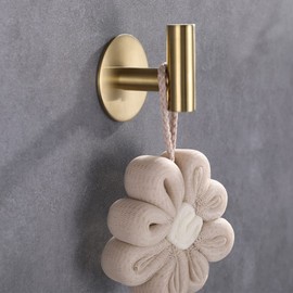 Zuvky Self Adhesive Hooks 304 Stainless Steel Heavy Duty Hangers Without Nails for Bathrooms Kitchen Livingroom Garage Hotel Towel Hook-2 Pack (Gold)