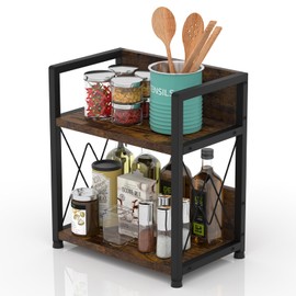 Aduanbang Coffee Bar Accessories Organizer, Seasoning Organizer, 2 Tier Wooden Kitchen Counter Shelf, Coffee Organizer Station for Countertop, Coffee Condiment Rack for Mugs, Cups, Cream, Syrup