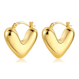 ALEXCRAFT Thick Hoop Earrings Gold Small Women's Golden Earrings Gold-Plated Chunky Hoops Gold Gift for Women Girlfriend Mum Girls, Brass