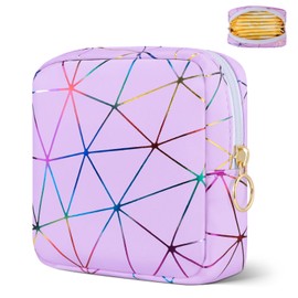 Likesing Period Bag for Tampon, Leather Sanitary Napkin Storage Bag for Girls Womens, Portable Sanitary Napkin Period Pad Pouch Bag for Purse, Small Make Up Bags(Colorful Purple)
