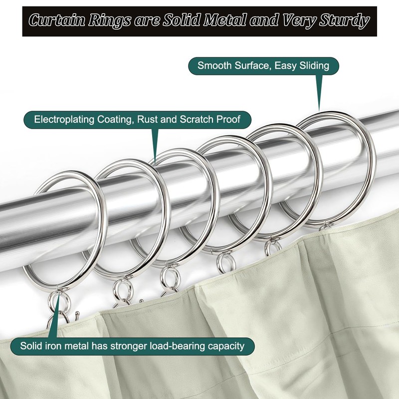 50PCS Heavy Duty Curtain Rings with Eyelet - Smooth Glide