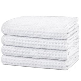 HOMEXCEL 4 Pack Premium Waffle Hand Towels, Microfiber Hand Towels for Bathroom, Ultra Soft, Highly Absorbent and Quick Dry Towel for Bathroom, Gym, Shower, Hotel, Spa and Kitchen, 15 x 25 Inch, White