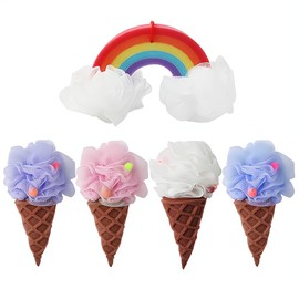 Ximimark 5 pcs Ice Cream Shaped Bath Loofah Cartoon Design Foaming Bath Ball Bath Shower Sponge Exfoliating Mesh Brush Shower Sponge for Bathroom Shower Puff