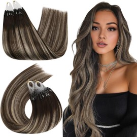 Ugeat Ash Brown Micro Bead Hair Extensions Balayage Micro Link Hair Extensions Human Hair Dark Brown Invisible Micro Loop By Cold Fusion Short Length 14 Inch for Women 50S 50G
