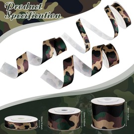 3 Rolls 15 Yards Camouflage Print Woven Ribbon 3/8 Inch 7/8 Inch 1.5 Inch Wide Camo Ribbon Wrapping Camouflage Ribbon Polyester Fabric Ribbons for Wreath Bow DIY Crafts Party Decorations (Green Camo)