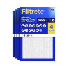 Filtrete 16x25x1 Air Filter, MERV 13 MPR 1900, Allergens, Bacteria, Viruses & Air Pollutants, 3-Month AC/Furnace Filter, Cleaner Air Reliable Airflow, 4 HVAC Filter (Act Size 15.62x24.62x0.78 in)