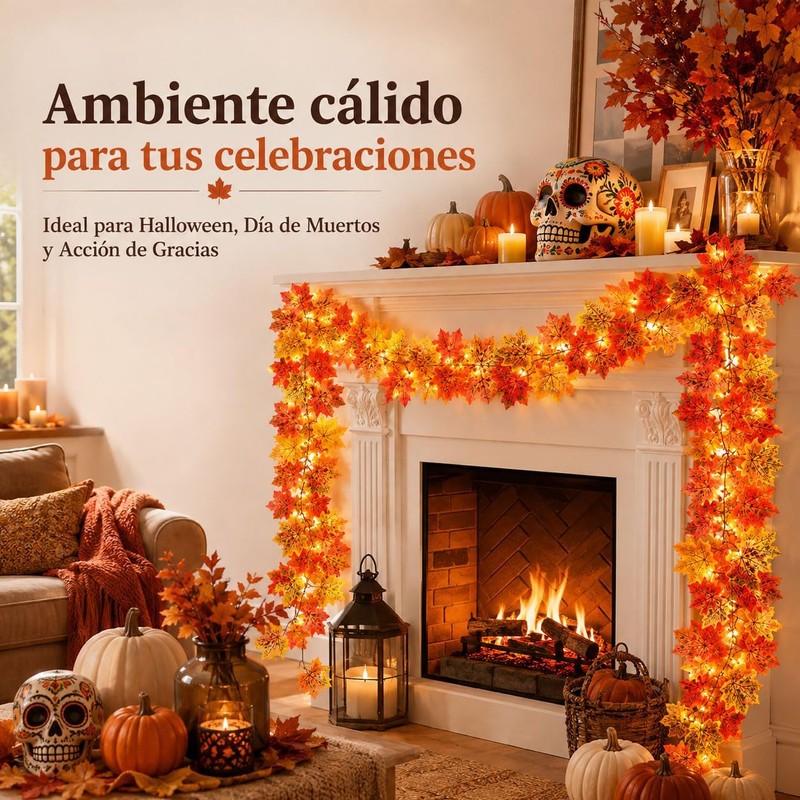Guirnalda de Otoño con Luces Cálidas, 1.75 m, Hojas de