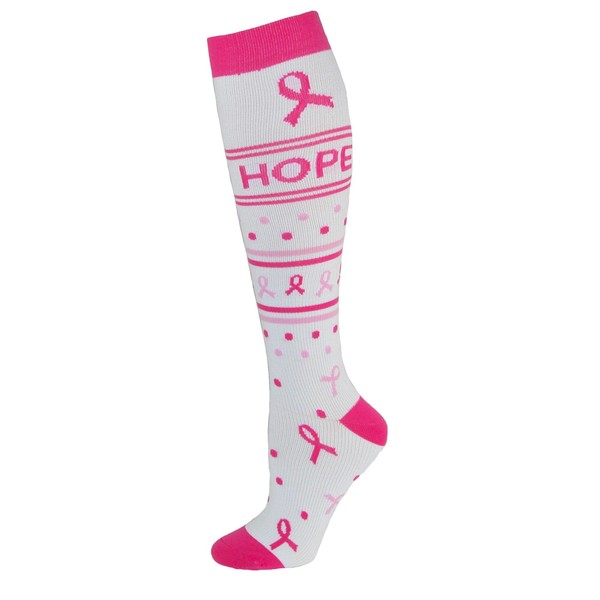 Think Medical Women's 10-14 Mmhg Compression Socks Medium White Hope Ribbon