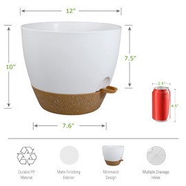 UOUZ - Macetas grandes de 12 pulgadas, macetas de plástico con depósito profundo extraíble de 67 onzas y agujeros de drenaje de malla múltiple para plantas y flores de jardín de interiores y