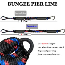 2 Feet Fender Lines Anchor Bungee Line 316 Stainless Clip Boat Bungee Dock Lines 2PCS (Black Blue Red, 2 Feet)