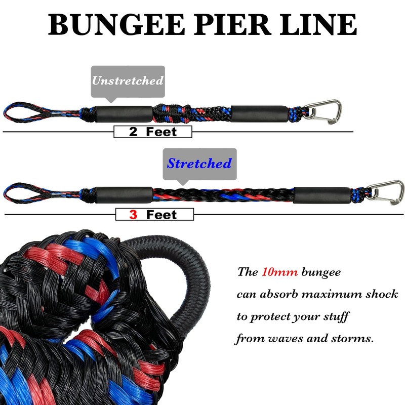2 Feet Fender Lines Anchor Bungee Line 316 Stainless Clip