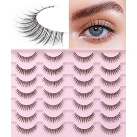 Kiromiro Eyelashes Wispy 10mm False Lashes Natural Look Fluffy 3D Mink Lashes Short Strip Lashes Pack